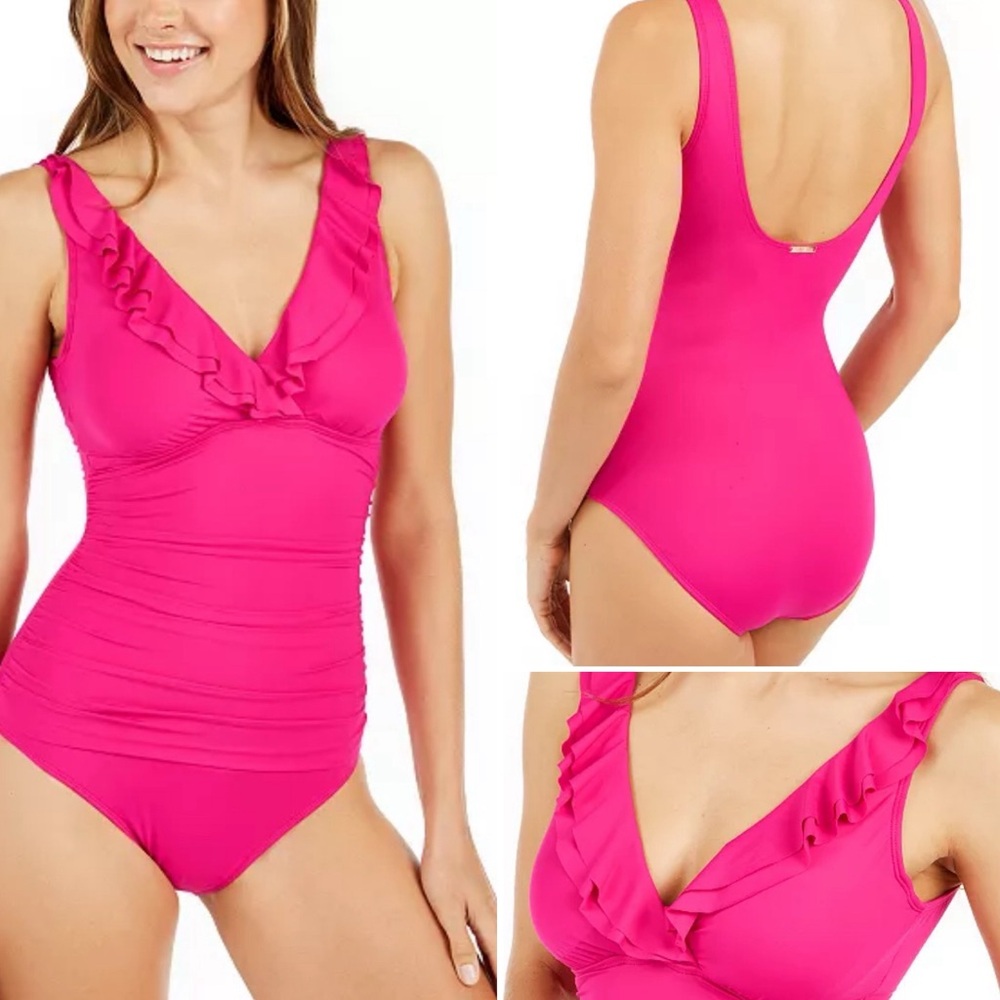 Lauren Ralph Lauren Women's Ruffle One Piece Swimsuit Pink